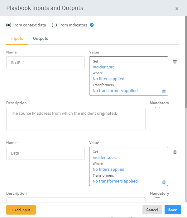 Playbook Inputs